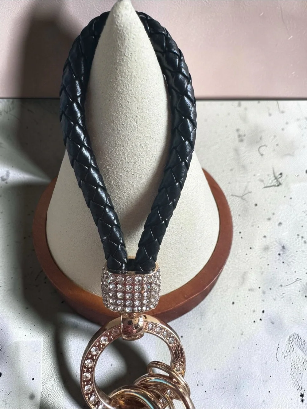 Black Braided Strap Keychain with Gold-Tone Heart Charm